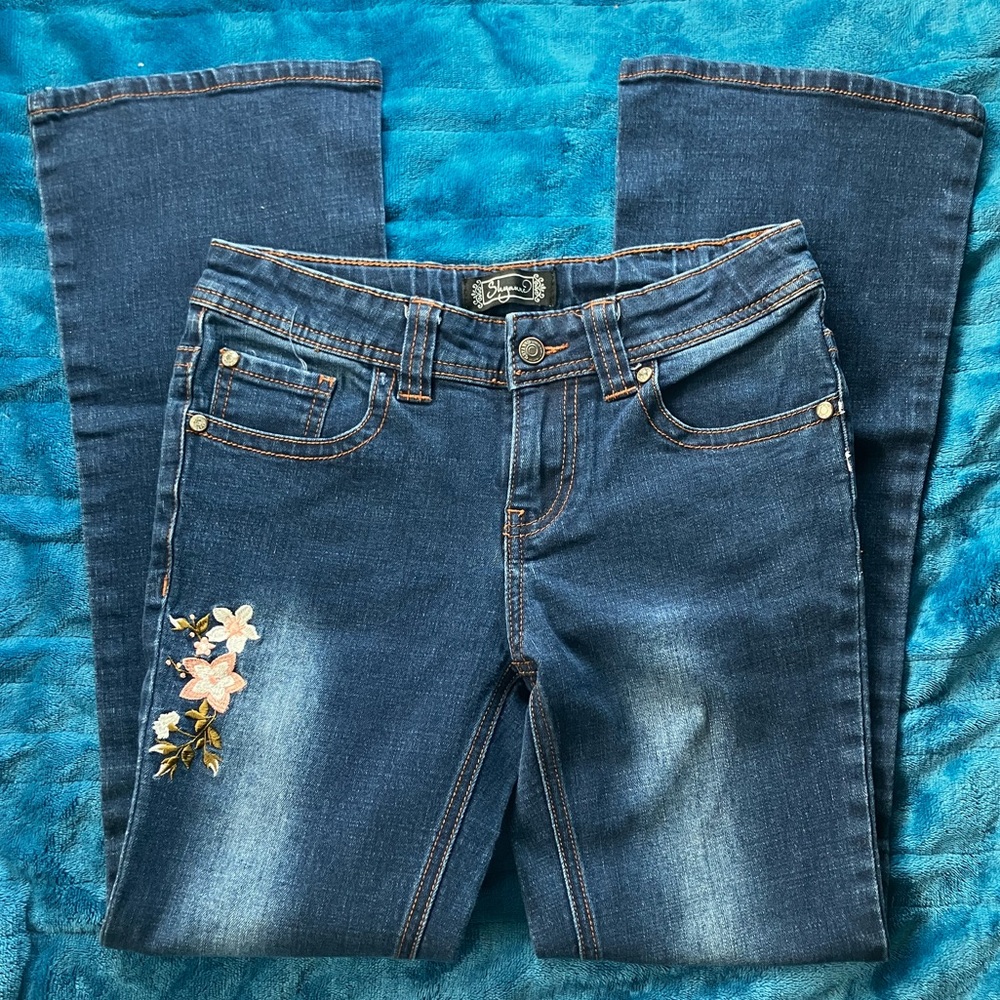 Shyanne Blue Flare Jeans with Floral Embroidery